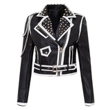 Blouson perfecto noir et blanc biker avec clous punk rock-Vestes et manteaux-THE FASHION PARADOX