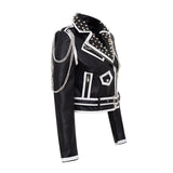 Blouson perfecto noir et blanc biker avec clous punk rock-Vestes et manteaux-THE FASHION PARADOX