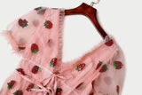 Robe longue rose noire d'été manches ballon sequins fraises-Robes-THE FASHION PARADOX