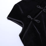 Robe mi longue noire velours gothique witch col montant-Robes-THE FASHION PARADOX