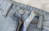 Jupe en jeans denim bleu délavé vintage asymétrique à lacets-Jupes-THE FASHION PARADOX