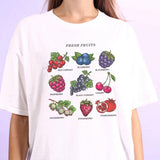 T-shirt droit blanc rose ou jaune motif fruits frais softgirl-T-Shirts-THE FASHION PARADOX