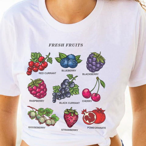 T-shirt droit blanc rose ou jaune motif fruits frais softgirl-T-Shirts-THE FASHION PARADOX