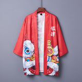 Kimono unisexe haori noir, blanc ou rouge imprimé yokai-Kimono-THE FASHION PARADOX