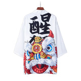 Kimono unisexe haori noir, blanc ou rouge imprimé yokai-Kimono-THE FASHION PARADOX