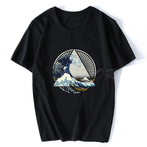 T-shirt unisexe noir imprimé japonais retro wave Kanagwa-T-Shirts-THE FASHION PARADOX