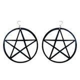 Boucles d'oreille grands anneaux noirs avec pentagrammes - BIJOUX - THE FASHION PARADOX
