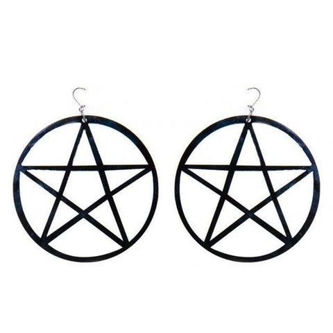 Boucles d'oreille grands anneaux noirs avec pentagrammes - BIJOUX - THE FASHION PARADOX