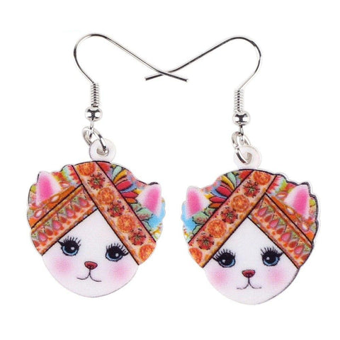 Boucles d'oreille kawaii chats blancs avec bandeau coloré-BIJOUX-THE FASHION PARADOX