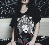T-shirt noir long grunge rock witch motif blanc femme ethnique - T-Shirts - THE FASHION PARADOX